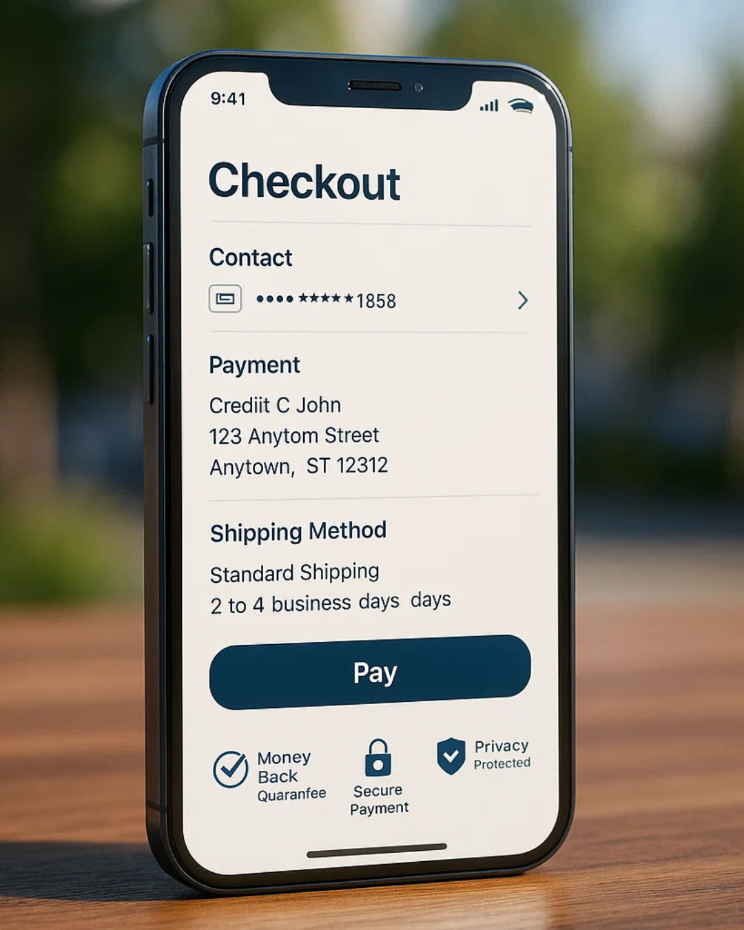ALT (EN): Mobile checkout with trust badges and delivery details — Vista by Lara ALT (AR): صفحة دفع على الجوال مع شارات الثقة وتفاصيل التوصيل — Vista by Lara