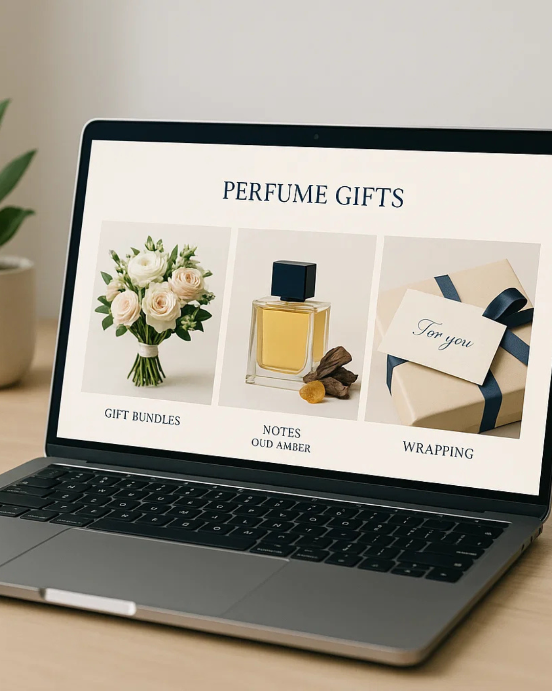 ALT (EN): Perfume gift bundles landing page with notes and wrap options — Vista by Lara ALT (AR): صفحة هدايا عطرية مع خيارات الباقات والملاحظات والتغليف — Vista by Lara