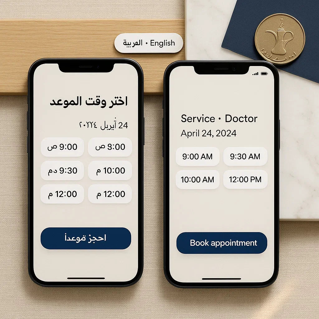 Mobile clinic booking form with WhatsApp reminder and review flow — Dubai clinic marketing