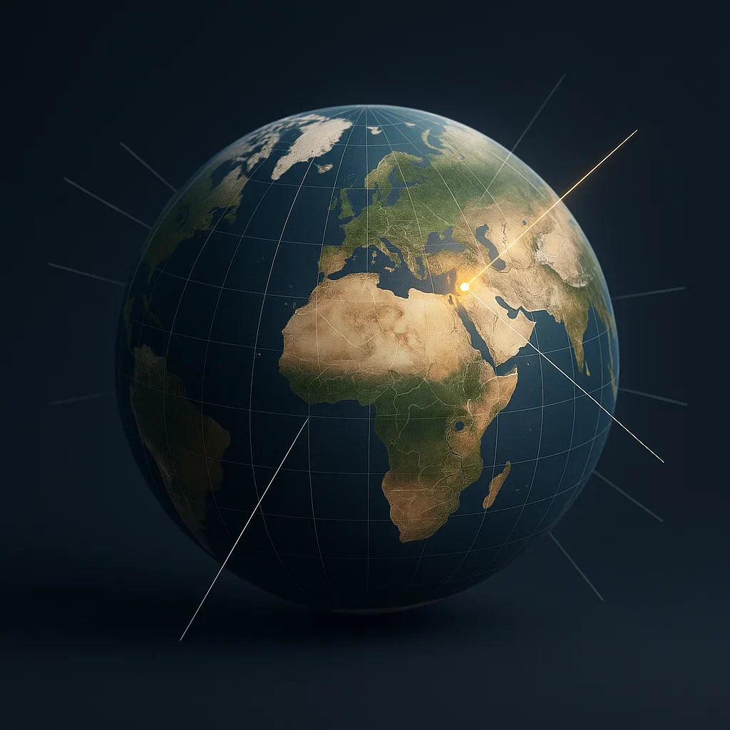 AI 3D globe widget on a modern website interface showing UAE city pins,ودجت كرة ثلاثية الأبعاد بالذكاء الاصطناعي على واجهة موقع حديث مع دبابيس مدن الإمارات