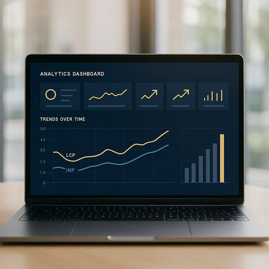 Shopify performance dashboard showing improved LCP and INP metrics,لوحة أداء شوبيفاي تُظهر تحسن مؤشرات LCP وINP