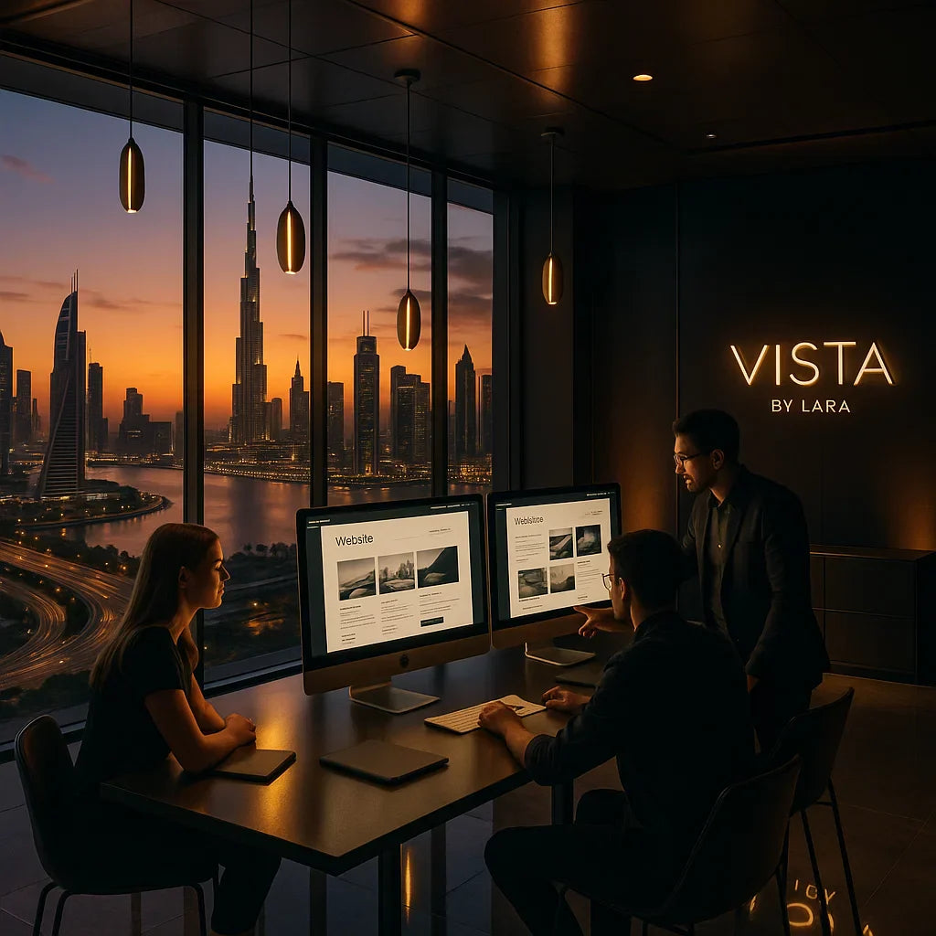 Modern web design company in Dubai studio – Vista by Lara creative team working on website design