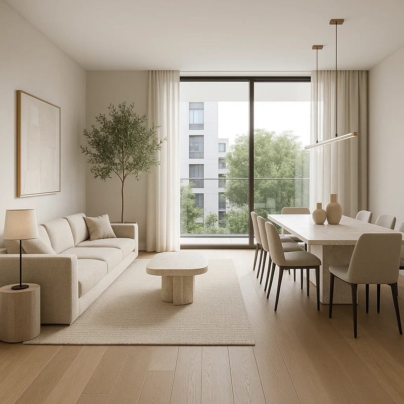 Sketch → Photoreal interior (living/dining)